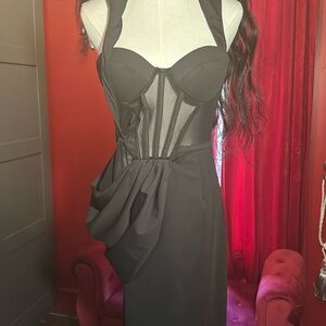 Sexy mesh corset dress with draping